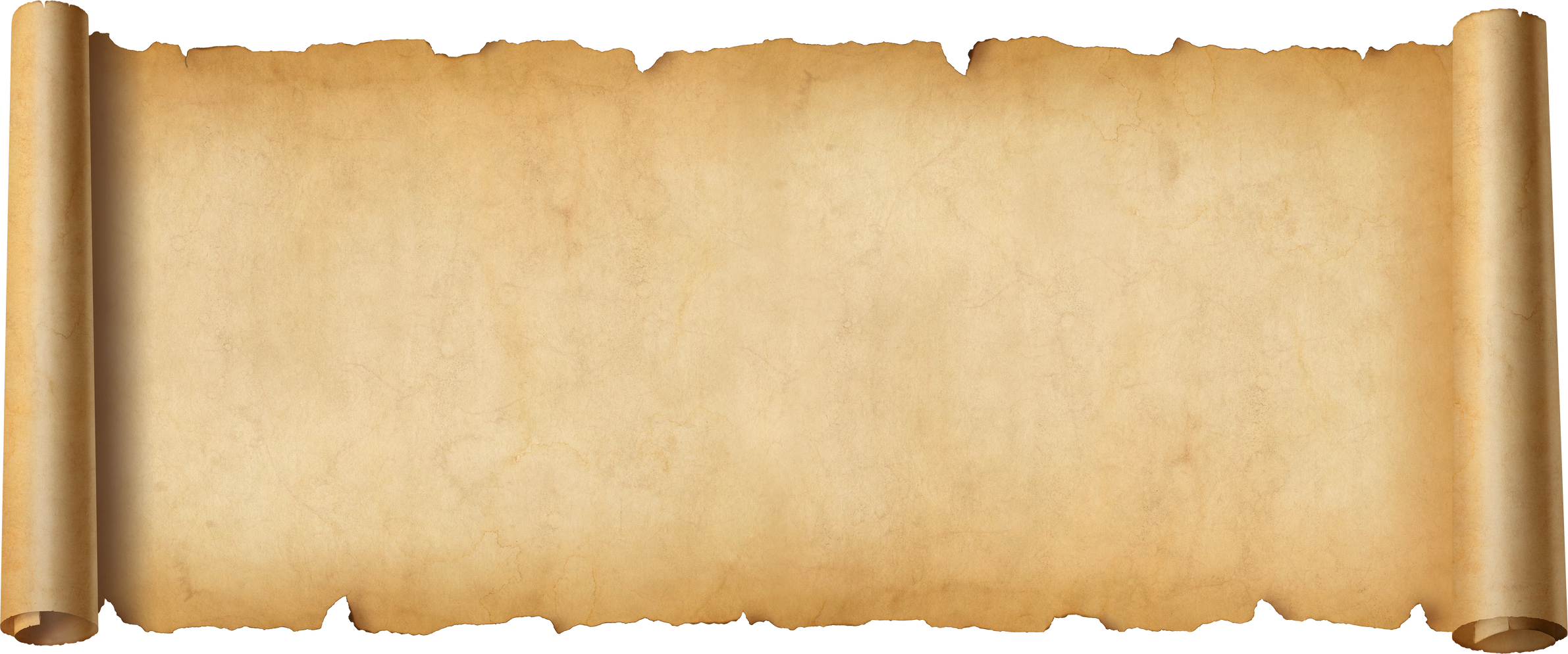 Old paper horizontal banner. Parchment scroll isolated on white